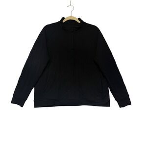 Cozy Earth Mens Quilted Bamboo Snap Pullover Black Mock Neck Sweatshirt Large